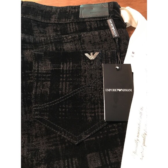 Armani Emporio Women's Dakota Skinny Black Printed Velour Jeans Size 27 NWT $375